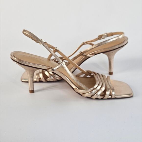 Reformation Elsie Heeled Sandal Size 7 Metallic Gold Strappy Slingback - Picture 6 of 12